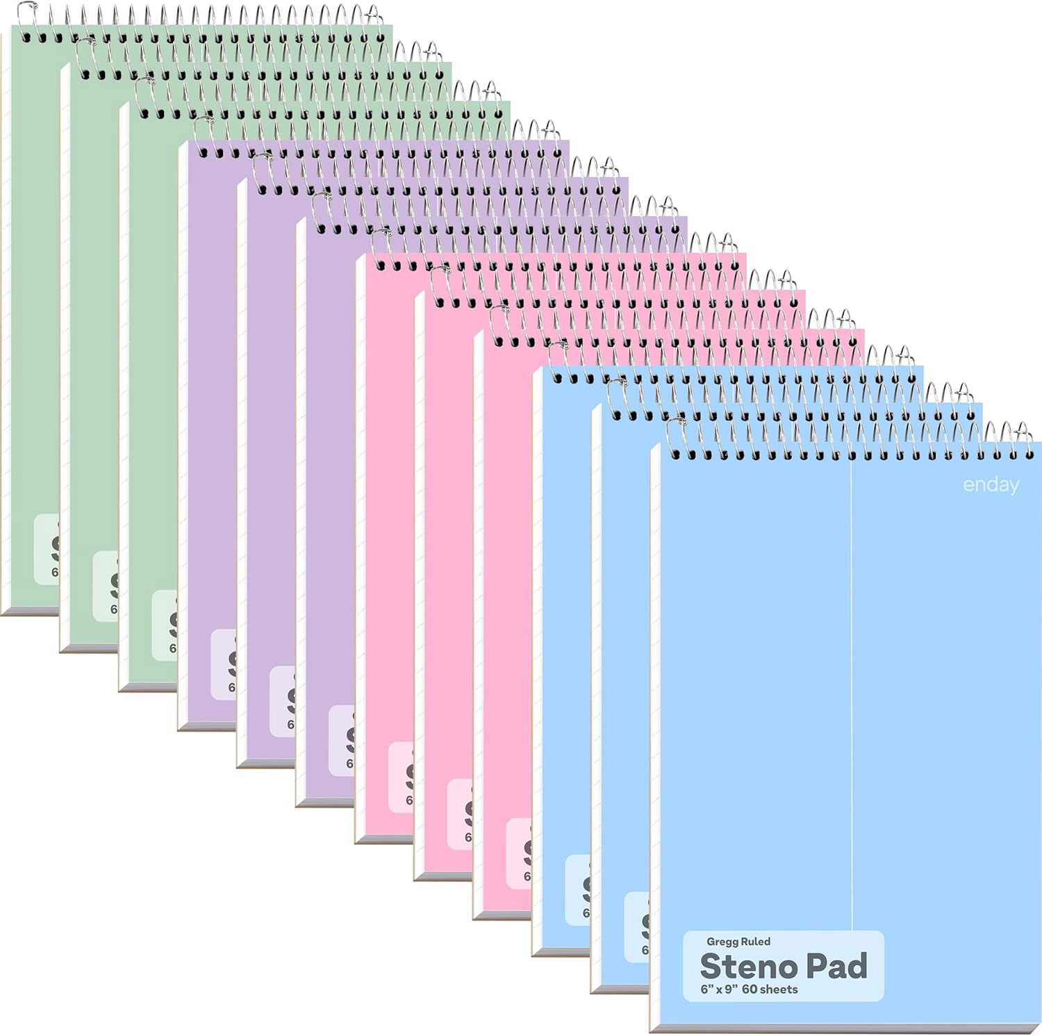 Steno Ruled Enday Steno Pads Spiral 6x9 12 Pack, Pastel Colors Gregg Ruled Steno ...