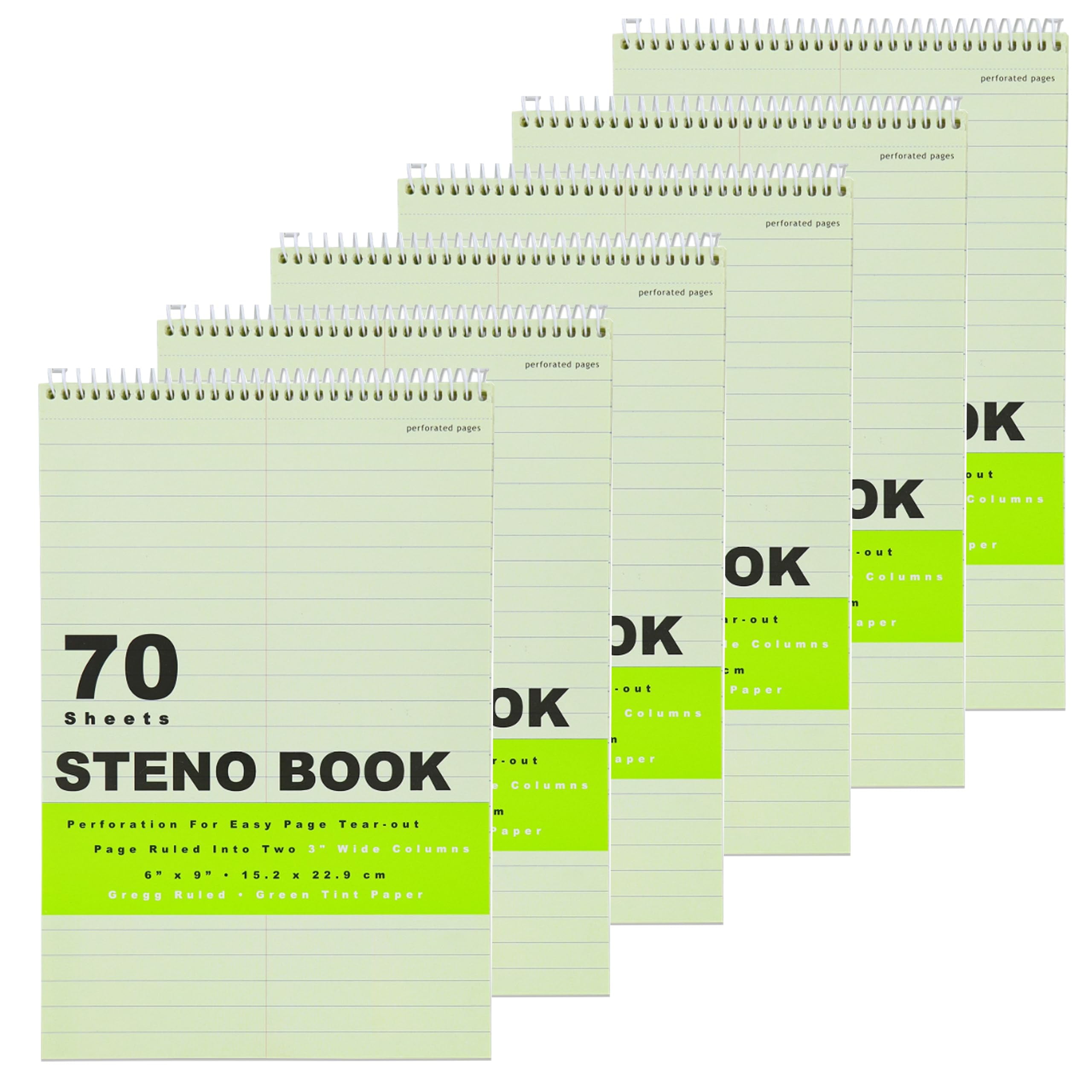 Steno Ruled Enday Steno Pads Spiral 6x9 inches (6 Pack) - Green Tint Steno Pad ...
