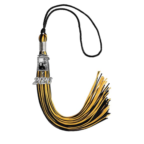 Endea Graduation Black/Gold Tassel with Photo Frame Charm and Year Date Drop