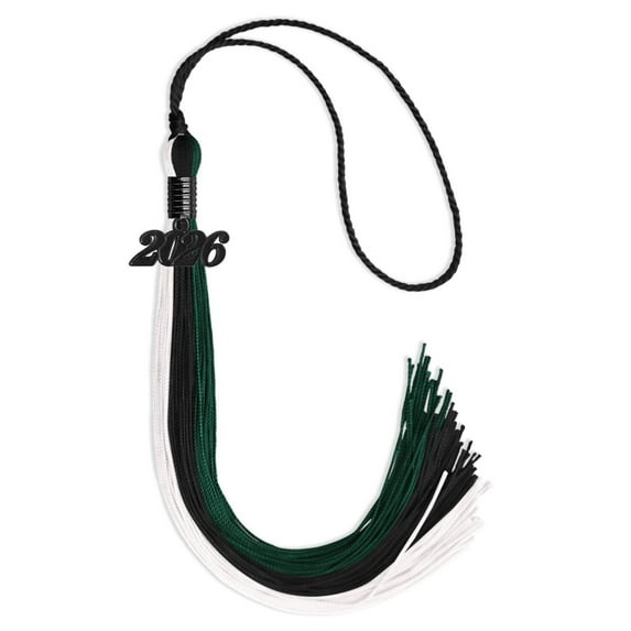 Endea Graduation Black/Hunter Green/White Graduation Tassel with Black Date Drop