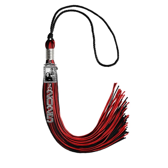Endea Graduation Black/Red Tassel with Photo Frame Charm and Stacked Date Drop