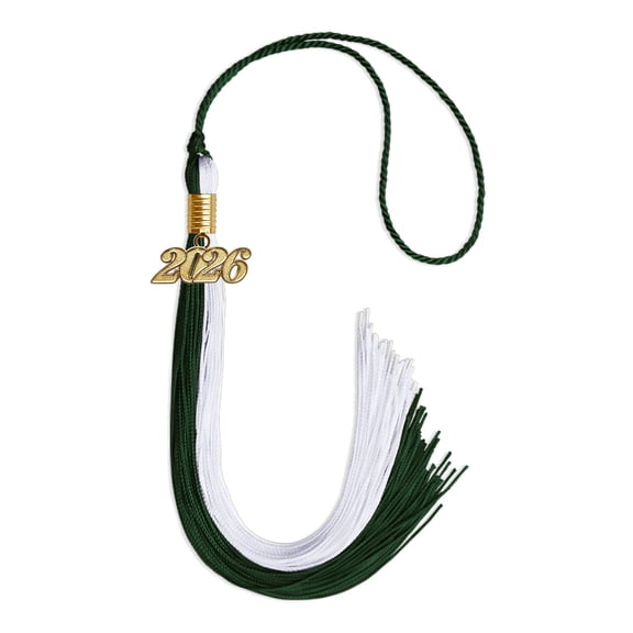 Hunter Green/White Graduation Tassel with Gold Date Drop