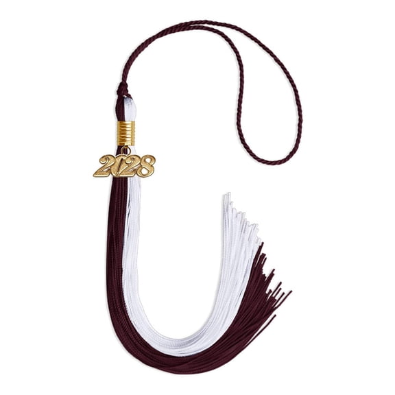 Endea Graduation Maroon/White Graduation Tassel with Gold Date Drop