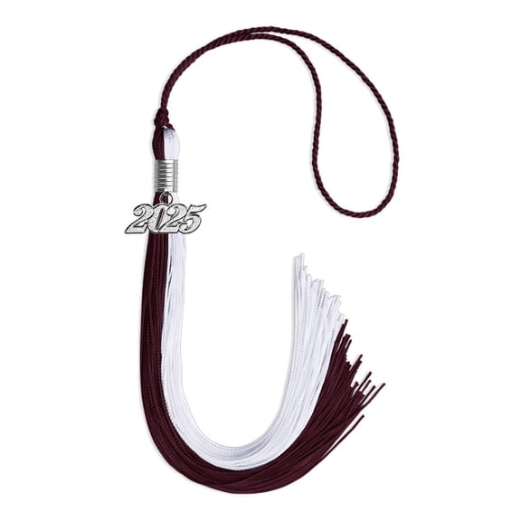 Endea Graduation Maroon/White Graduation Tassel with Silver Date Drop