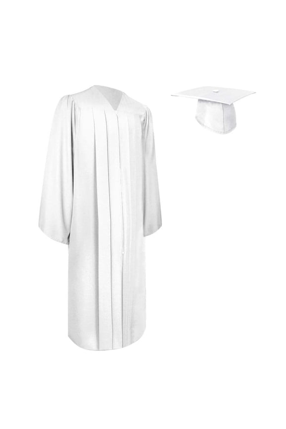 Matte White Graduation Gown  Cap