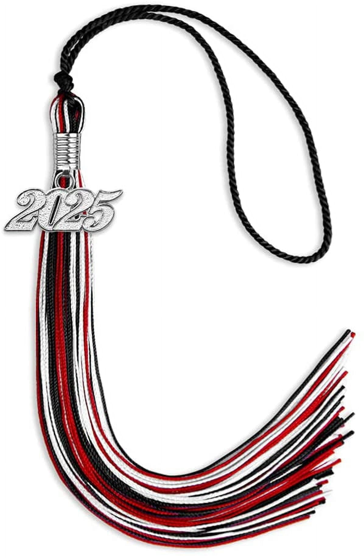 Endea Graduation Mixed Triple Color Tassel with Silver Date Drop (Black