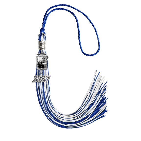 Endea Graduation Royal Blue/White Tassel with Photo Frame Charm and Year Date Drop