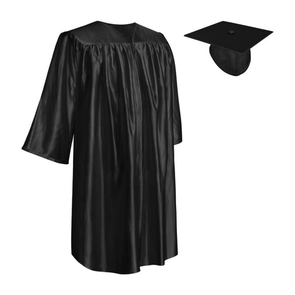 Endea Graduation Shiny Black Graduation Cap and Gown for Pre-school