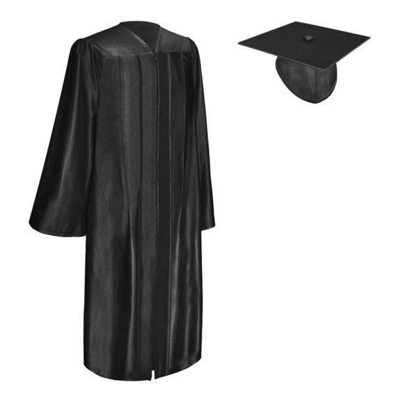 Endea Graduation Shiny Black Graduation Gown  Cap
