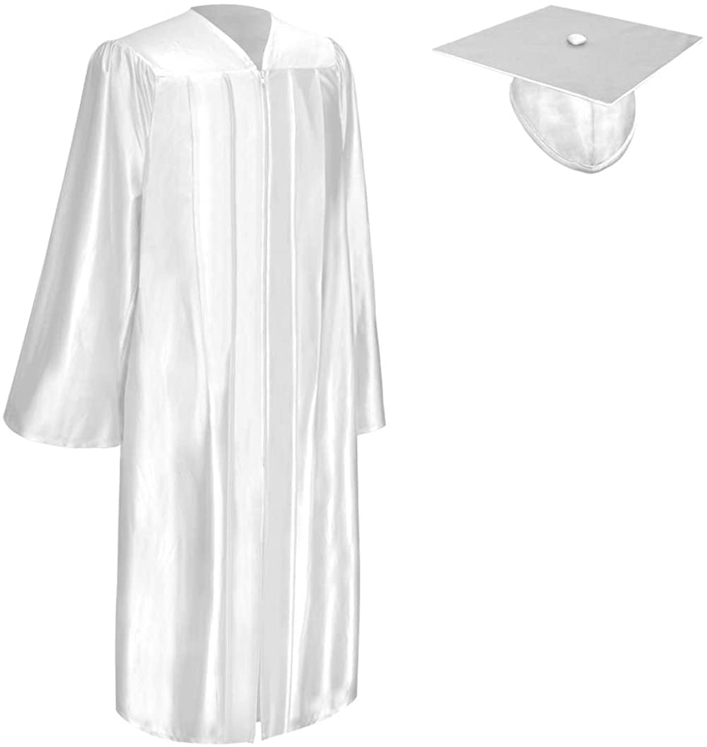 Endea Graduation Shiny Cap and Gown (White, 42 (4'9" 4'11