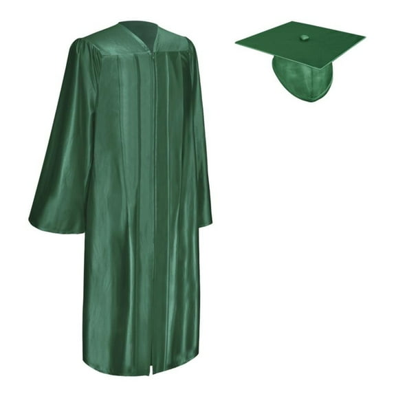 Endea Graduation Shiny Hunter Green Graduation Gown  Cap
