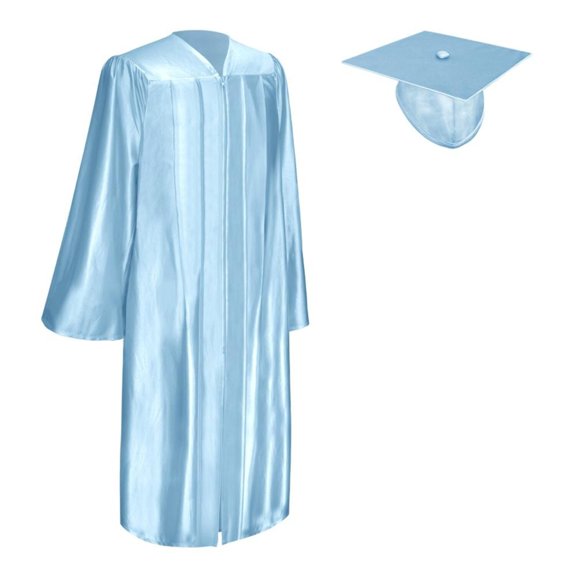 Endea Graduation Shiny Light Blue Graduation Gown  Cap