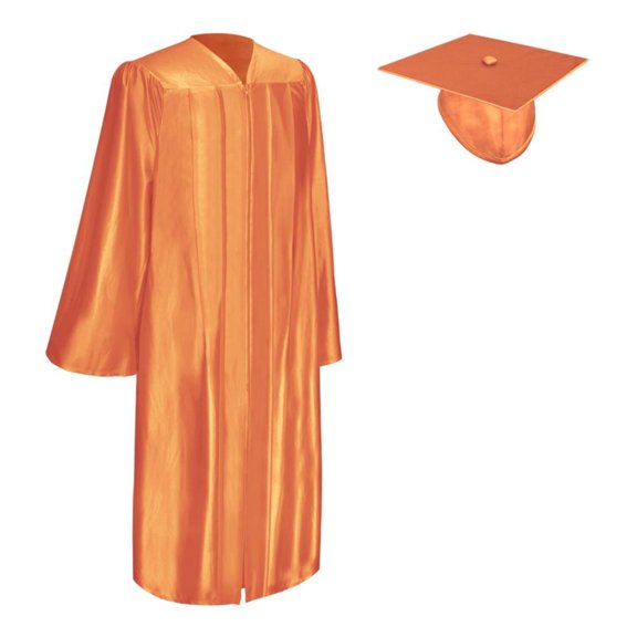 Endea Graduation Shiny Orange Graduation Gown  Cap