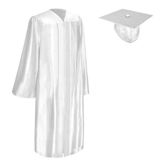 Endea Graduation Shiny White Graduation Gown  Cap