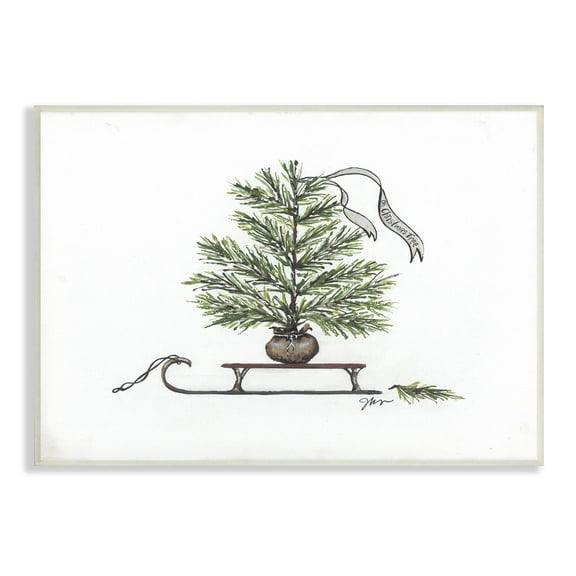 Endearing Christmas Fir Tree Sleigh Festive Ribbon Botanical & Floral Painting Unframed Art Print Wall Art