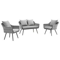 Modway Endeavor 3 Piece Outdoor Patio Wicker Rattan Loveseat and Armchair Set in Gray Gray