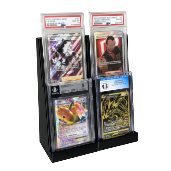 EnderToys Graded Card Display Stand (2 Pack) (2 Tier) (Black) - Compatible with PSA, Beckett, and CGC