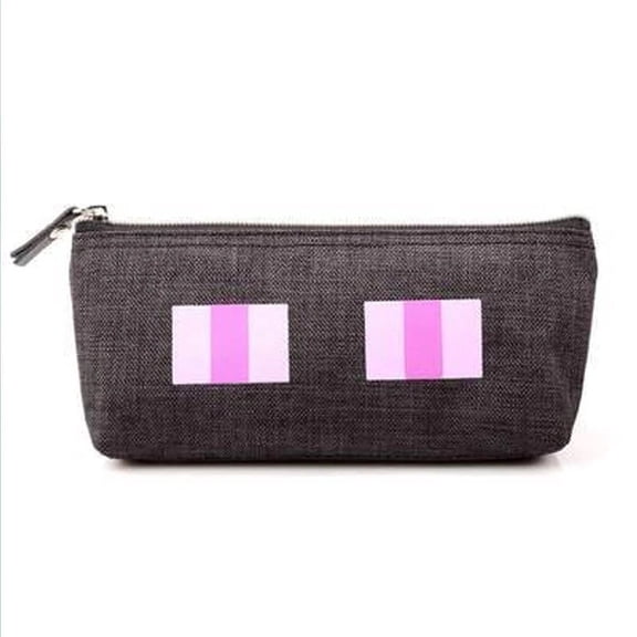 Enderman Pixel Eyes Canvas Zipper Pouch - Retro 8-Bit Sandbox Game Organizer for Stationery & Cables - Durable Dark Grey Pencil Case for Gamers, Students & Office Workers