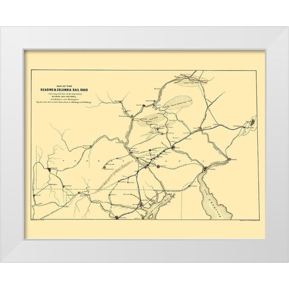 Endicott 24x20 White Modern Wood Framed Museum Art Print Titled - Reading and Columbia Railroad - Endicott 1850