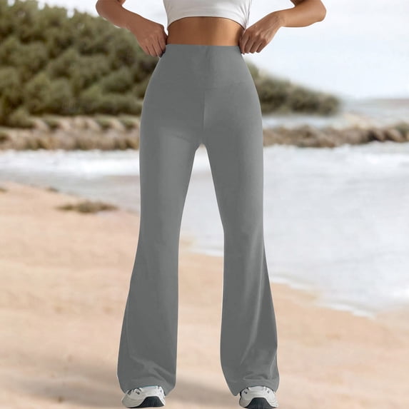 Endives 2025 Womens Flared Pants High Waist Leggings Regular Solid Color Pants Workout Yoga Pants Trousers