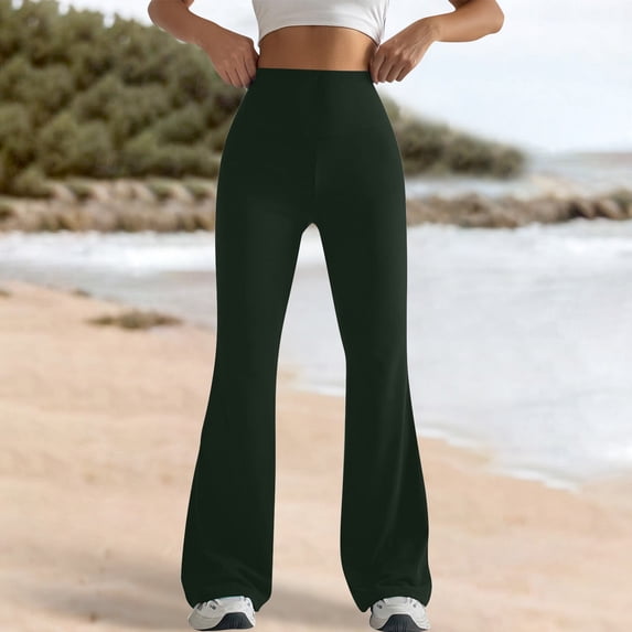 Endives 2025 Womens Flared Pants High Waist Leggings Regular Solid Color Pants Workout Yoga Pants Trousers
