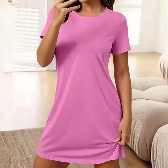 Endives Breathable Women's Sleepshirt Round Neck Summer Nightgown for Women Nightshirt Short Sleeve Lounge Dress for Women Sleepshirts Women Nightgowns Sleepshirts S-5XL Pink XXXXXL