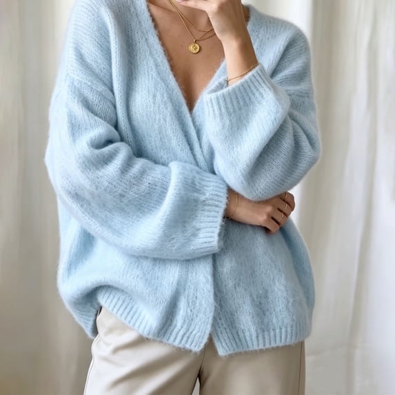 Endives Cardigan Sweaters for Women Oversized Chunky Open-Front Batwing Long Sleeve Knit Cardigan Sweater Coat Loose Fall L