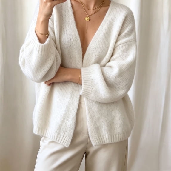 Endives Cardigan Sweaters for Women Oversized Chunky Open-Front Batwing Long Sleeve Knit Cardigan Sweater Coat Loose Fall M