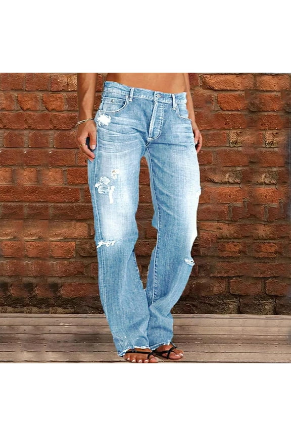 Jeans for Women Straight Leg Jeans for Women Ripped Hem Low Waisted Jeans for Women