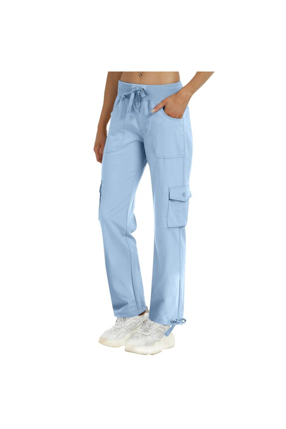 Lightweight Casual Cargo Pants For Women Adjustable Drawstring Straight Leg Pants Workout Athletic Hiking Joggers Fall Outfits