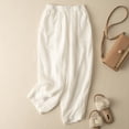 thumbnail image 1 of Endives Linen Pant Women Bloomers Drooping Pants Wide Leg Pants High Waist Loose Slim Casual Cropped Pants Straight Leg Baggy Pants White, 1 of 3