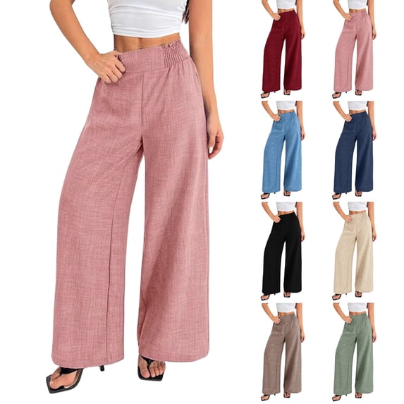 Endives Linen Pants Women Solid Color Spring Summer Loose High Waist Straight Leg Pant Casual Pants Wide Leg Pants For Women