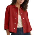 thumbnail image 1 of Endives Linen Shirts For Women Button Down Shirt Summer Solid Color Casual Half Sleeve Blouse Beach Loose Shirt Womens Tops Red, 1 of 7