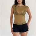 thumbnail image 1 of Endives Mesh Short Sleeve Tops for Women Lace Tops Slim Fit Crop Tops Shirt See Through Going Out Top Club Wear Night Wear T Shirts for Women S, 1 of 7