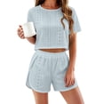 thumbnail image 1 of Endives Pajamas Set for Women Hollow Out Breathable Short Sleeve Tshirt and Shorts Split Home Set Two Piece Pajamas Lounge Sets for Women, 1 of 6
