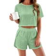 thumbnail image 1 of Endives Pajamas Set for Women Hollow Out Breathable Short Sleeve Tshirt and Shorts Split Home Set Two Piece Pajamas Lounge Sets for Women, 1 of 6