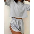 thumbnail image 1 of Endives Pajamas Set for Women Side Split Short Sets Cute Striped Crop Top and Short 2 Piece Comfy Loungewear Summer Lounge Sets for Women, 1 of 2