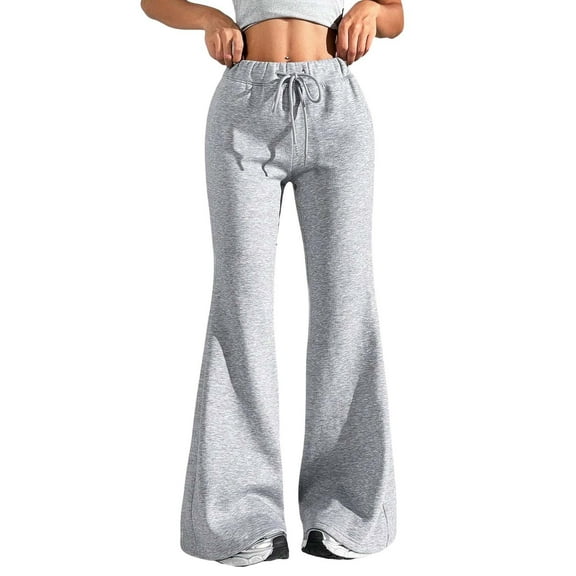 Endives Pants for Women Flare Wide Leg Sweatpants Women Drawstring High Waisted Cotton Joggers Casual Flowy Yoga Pants With Pockets