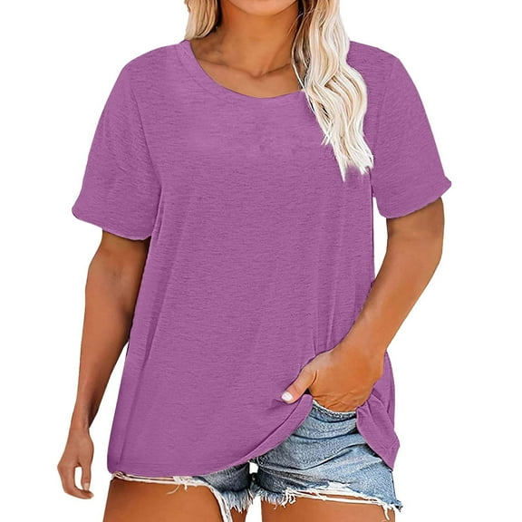 Endives Plus Size Women's Short Sleeve T-shirt Round Neck T Shirt Summer Loose T Shirt Casual Top