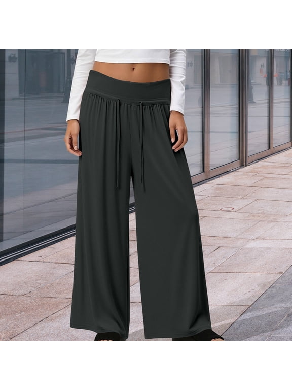 Plus Size Women's Wide Leg Pants Casual Loose Fit Pants Yoga Sweatpants Comfy High Waisted Drawstring Lounge Pants With Pockets M-6XL Dark Gray XXXXXXL