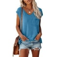 thumbnail image 1 of Endives Short Sleeves T-shirt V Neck Plain Color Soft Loose Fitting Summer T Shirts Women, 1 of 5