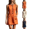 thumbnail image 1 of Endives Summer Dresses for Women Casual Button Front Mini Dress Sleeveless Round Neck Retro Dresses Comfy Trendy Summer Shift Dress with Pockets Midi Dresses for Women Orange M, 1 of 8