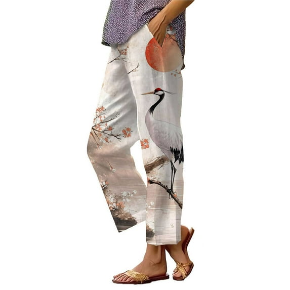 Endives Summer Linen Pants For Women Loose Palazzo Pants Floral Pants With Pockets Wide Leg Boho Pants