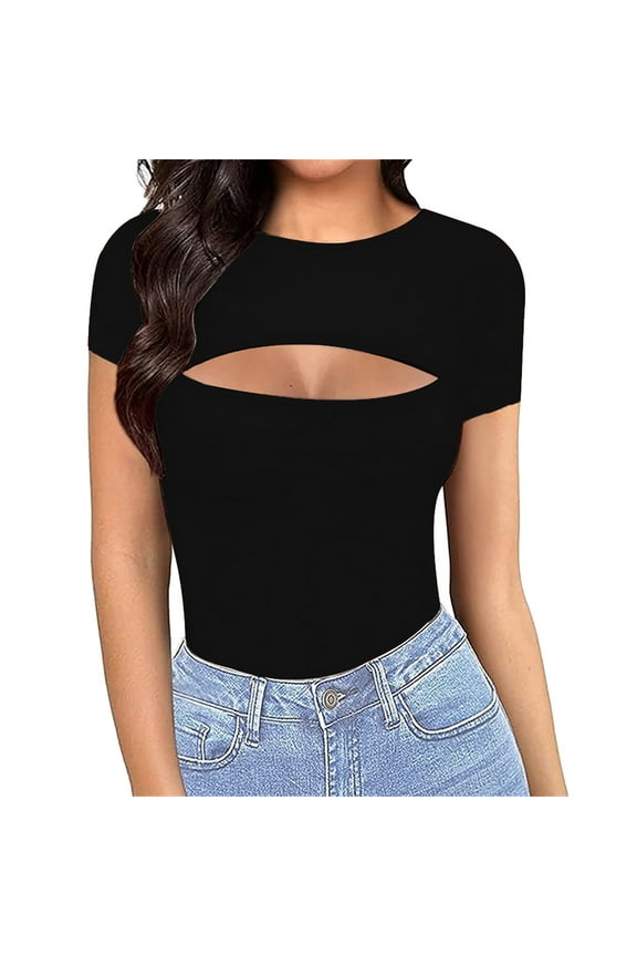 Summer Tops Short Sleeve Shirts For Women Sexy Tops Y2K Shirts Cutout Tops