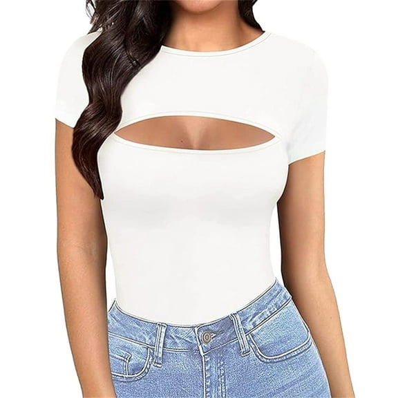 Endives Summer Tops Short Sleeve Shirts For Women Sexy Tops Y2K Shirts Cutout Tops