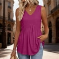 thumbnail image 1 of Endives Tank Tops For Women Linen Top V Neck Pleated Sleeveless Tops Summer Casual Shirts Pullover Tops Hot Pink, 1 of 5