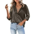 thumbnail image 1 of Endives Women Satin Button Down Shirt Casual Long Sleeve V Neck Blouse Loose Business Work Tunic Tops, 1 of 5