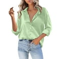 thumbnail image 1 of Endives Women Satin Button Down Shirt Casual Long Sleeve V Neck Blouse Loose Business Work Tunic Tops, 1 of 5