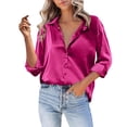 thumbnail image 1 of Endives Women Satin Button Down Shirt Casual Long Sleeve V Neck Blouse Loose Business Work Tunic Tops, 1 of 5