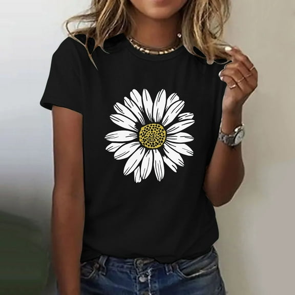 Endives Women Sunflower Summer Short Sleeve T Shirt Plus Size Loose Blouse Tops Graphic Casual Tees